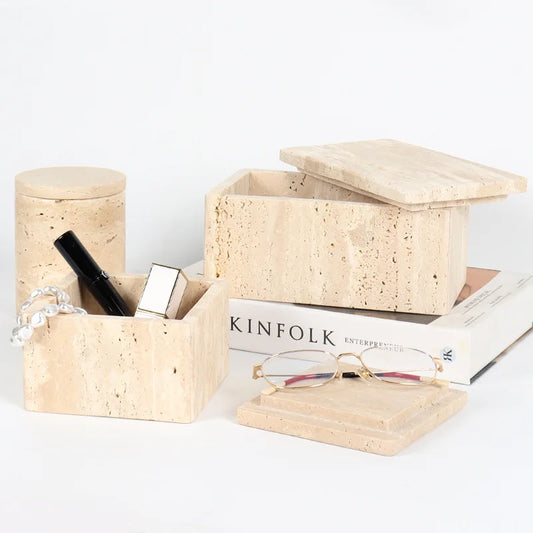 Decorative Travertine Storage Box