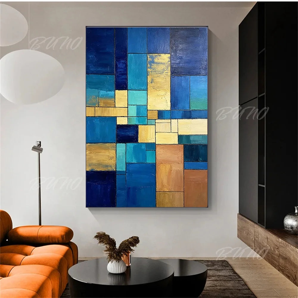 Geometric Blue Gold Painting