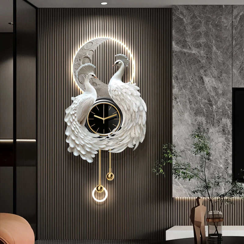 Peacock Clock Mural Light
