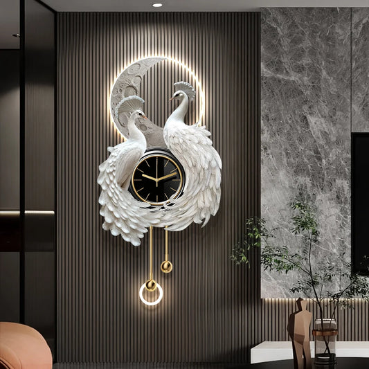 Peacock Clock Mural Light