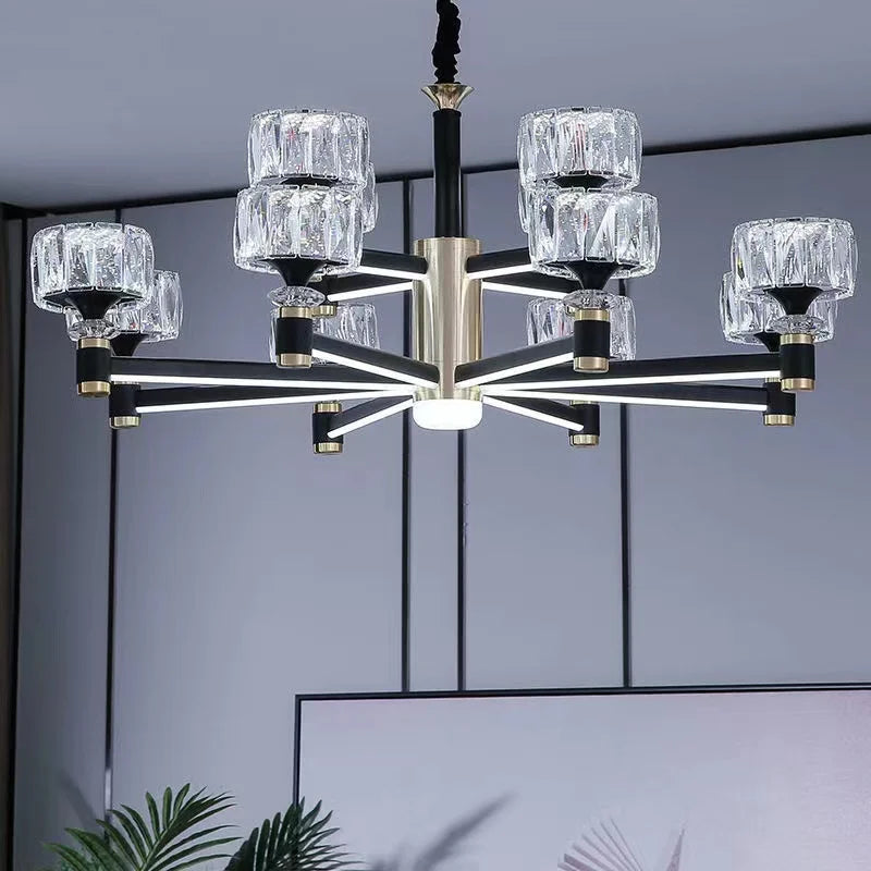 Gold and Black Crystal Chandelier
