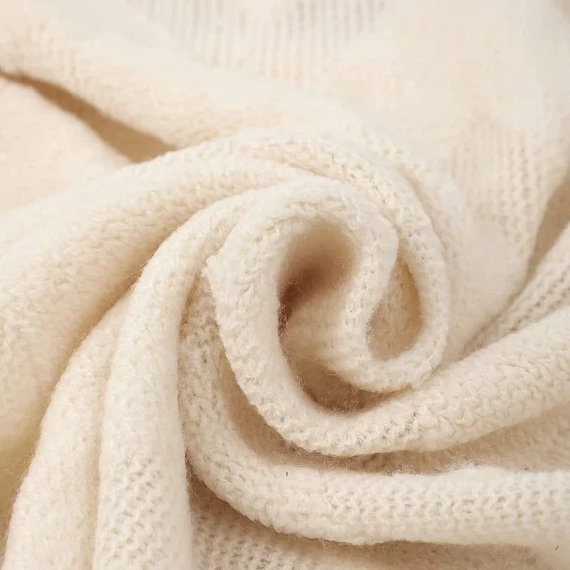Cream Knitted Throw Blanket