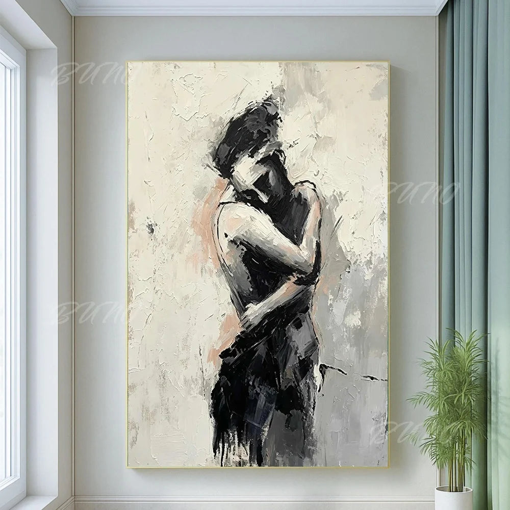 Black White Lovers Painting
