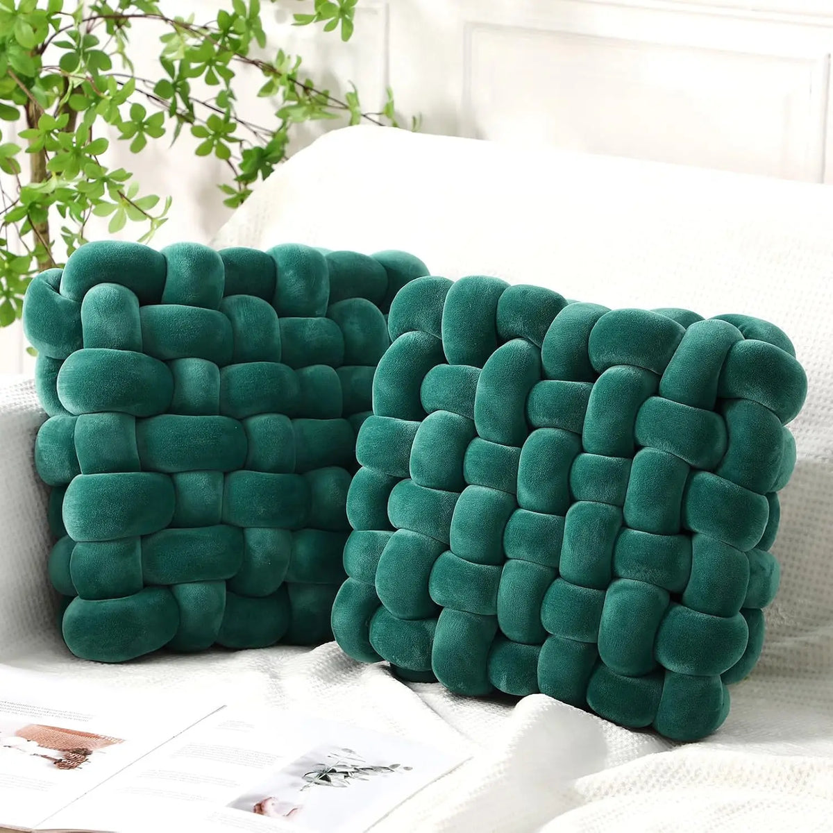 Green Knotted Plush Cushion