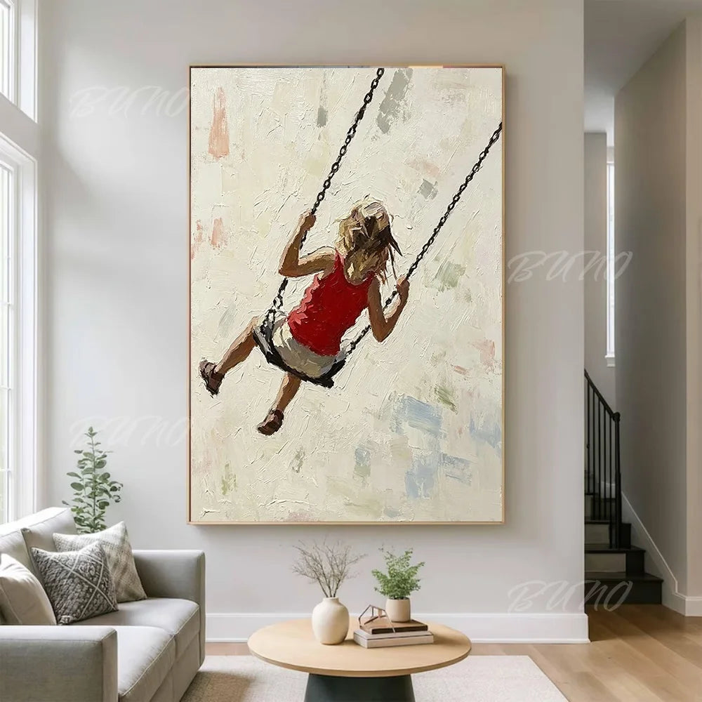 Girl on Beach Swing Painting