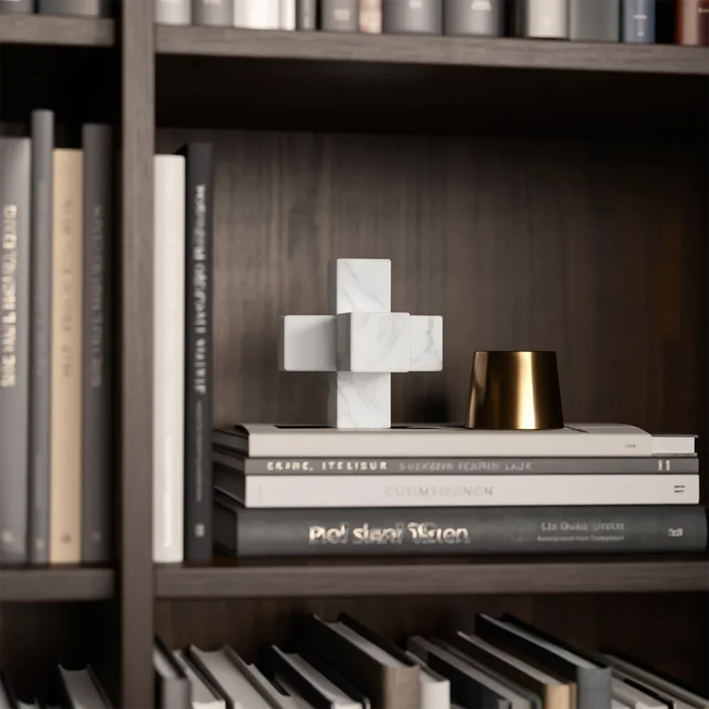 Handmade Sculpted Marble Cross Block Ornament