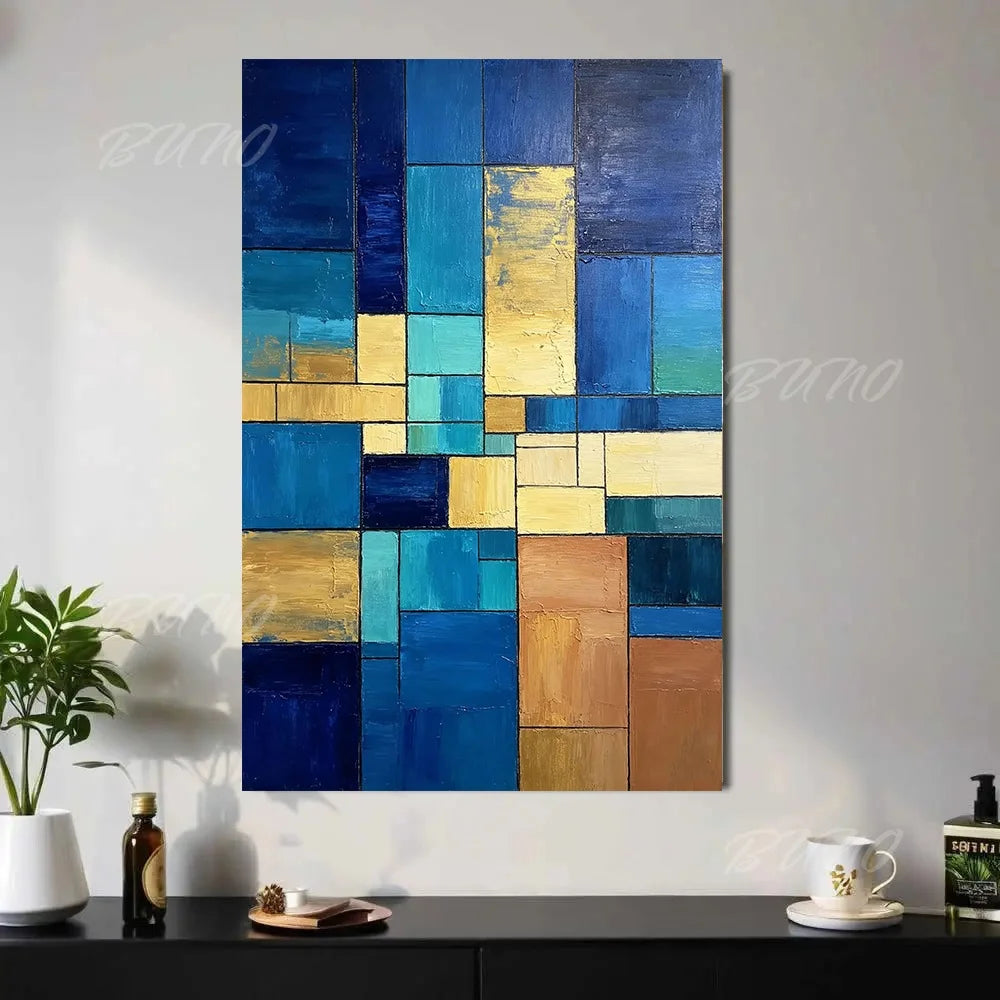 Geometric Blue Gold Painting