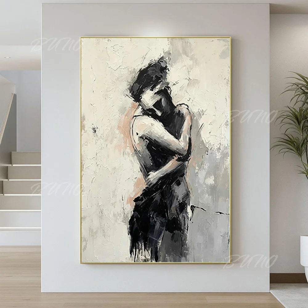 Black White Lovers Painting