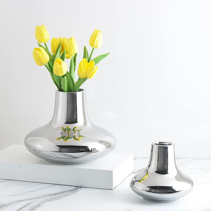Silver Cone Ceramic Vase