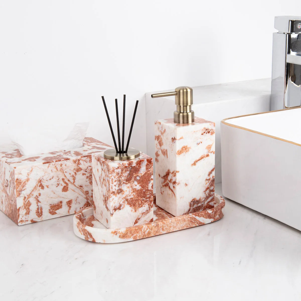 Coral Red Marble Bath Set