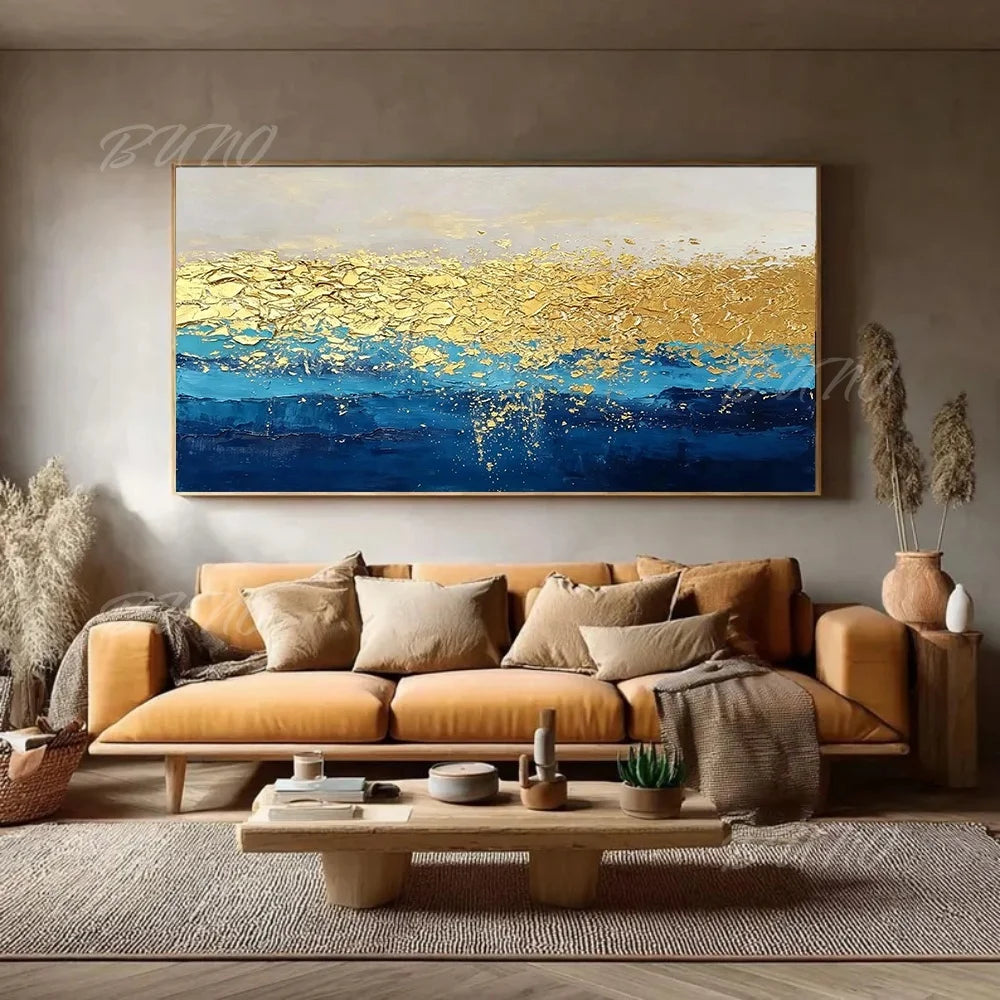 Blue Gold Foil Painting
