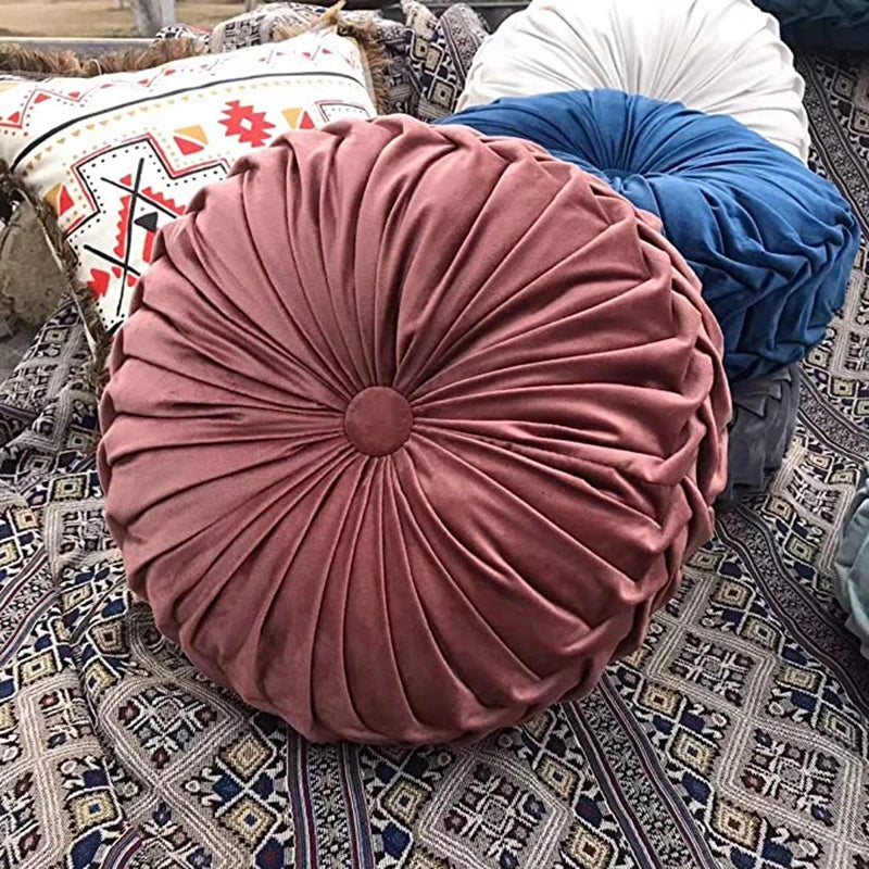 Pleated Velvet Round Cushion