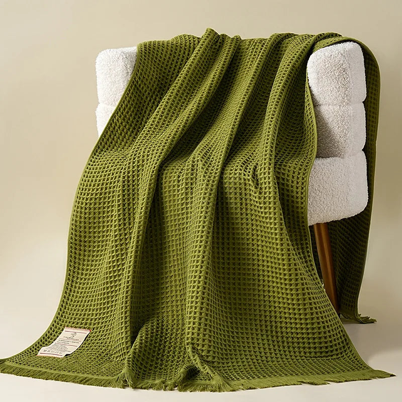 Green Waffle Bath Towel