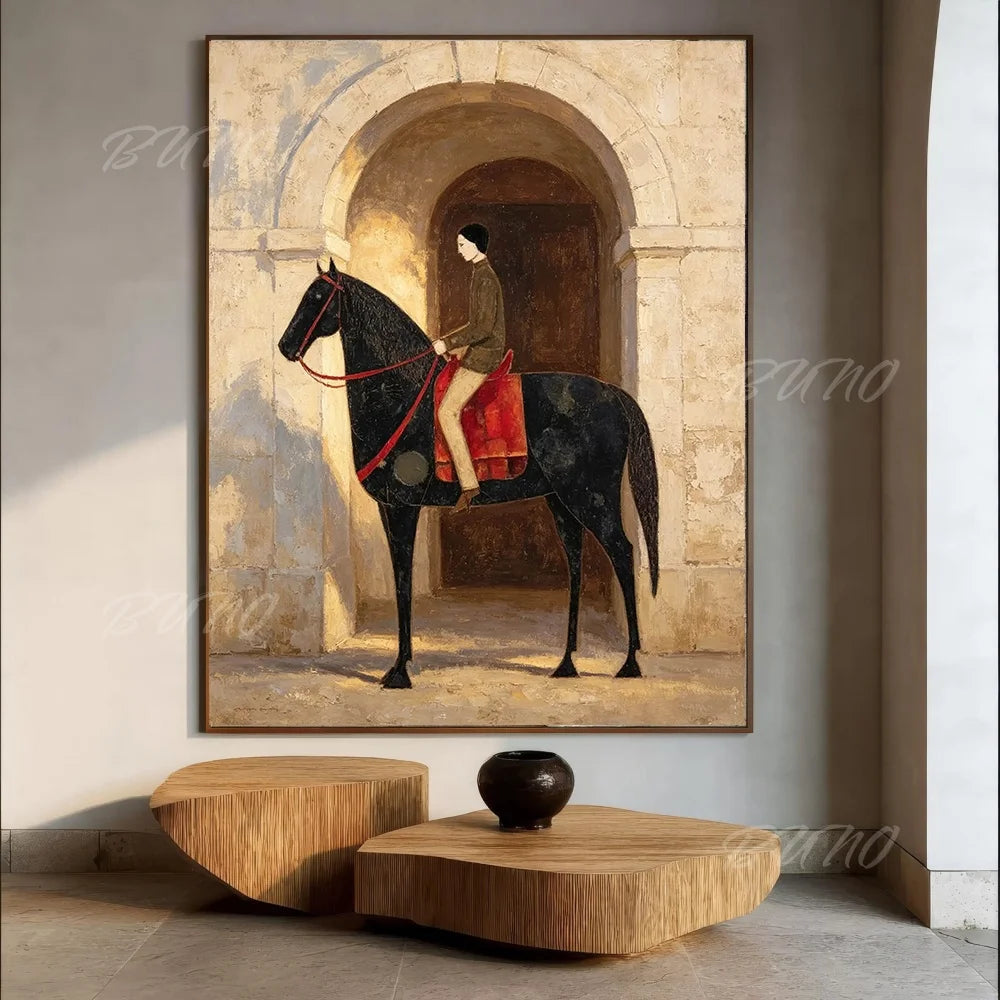 Black Horse Rider Painting