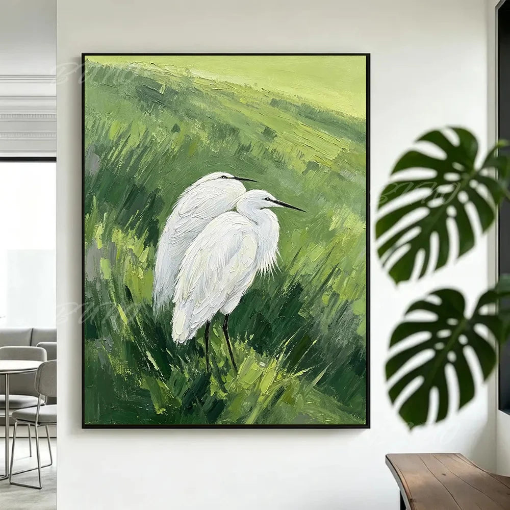 White Heron Wetland Painting