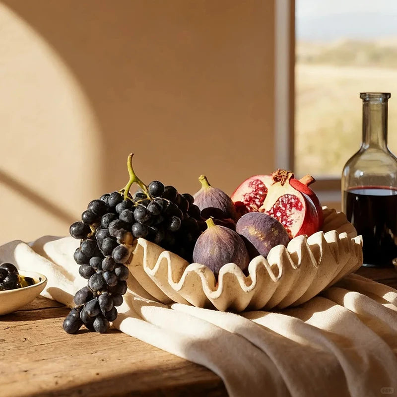 Handcrafted Travetine Fruit Bowl Decorative