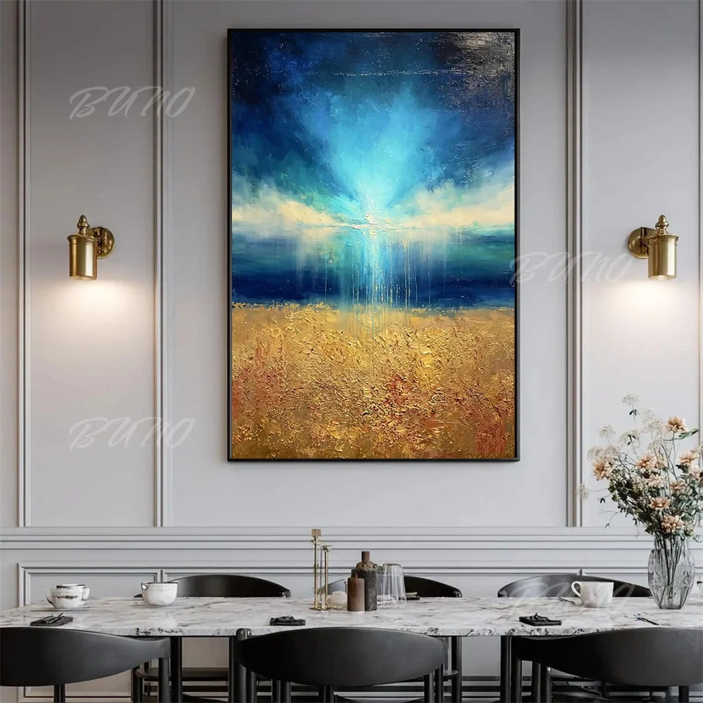 Geometric Blue Gold Painting