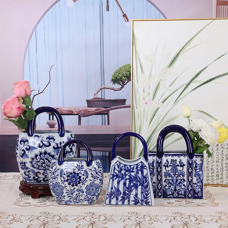Blue and White Porcelain Desktop Handbag Vase