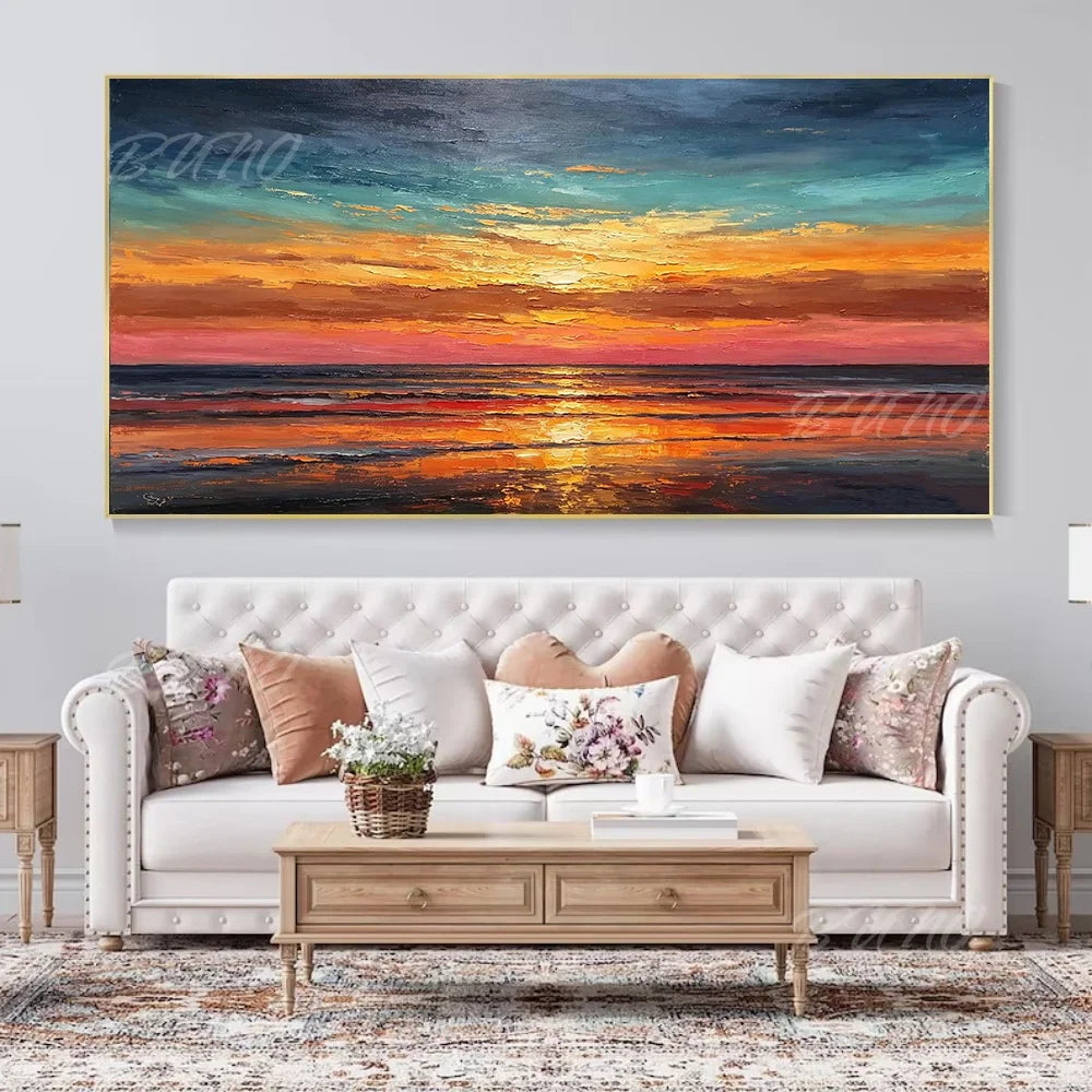 Golden Sunset Ocean Painting