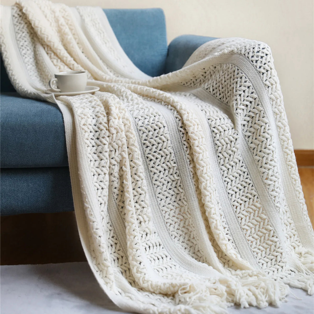 Pink Knitted Tassel Throw