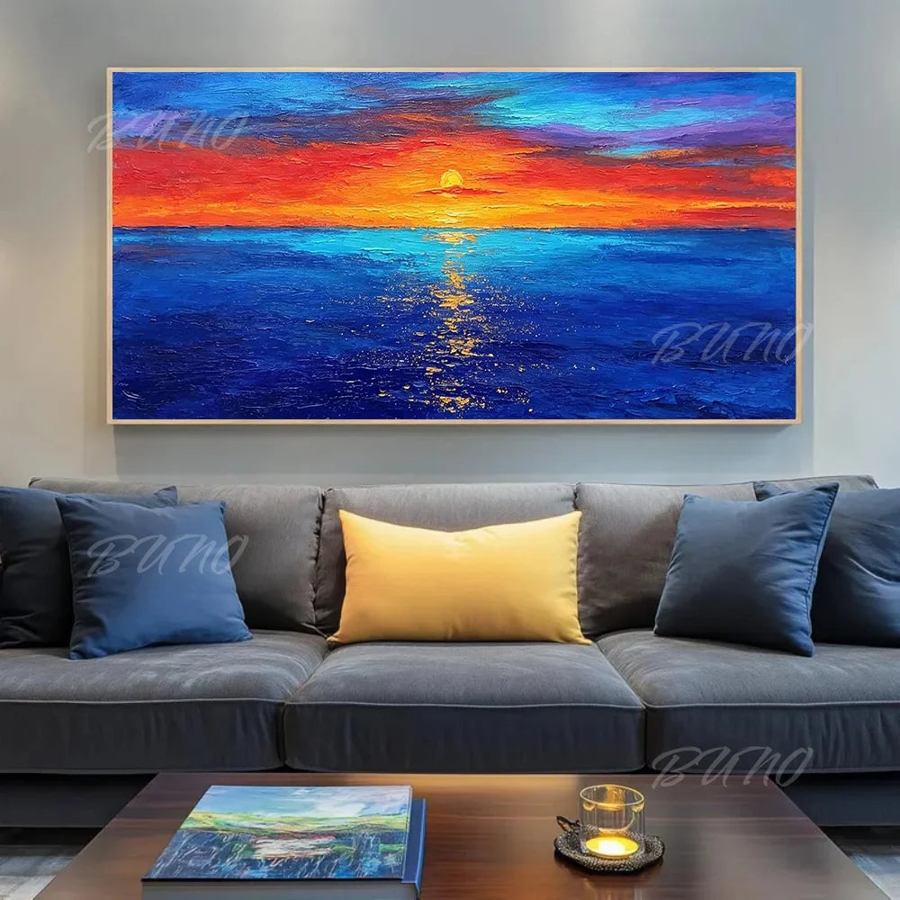 Sea Sunset Impasto Painting