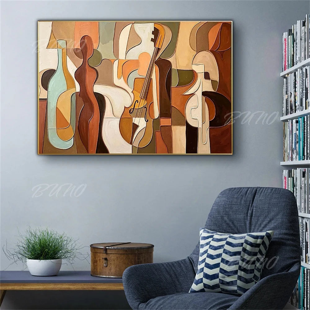 Cubist Violin Earth Tone Art