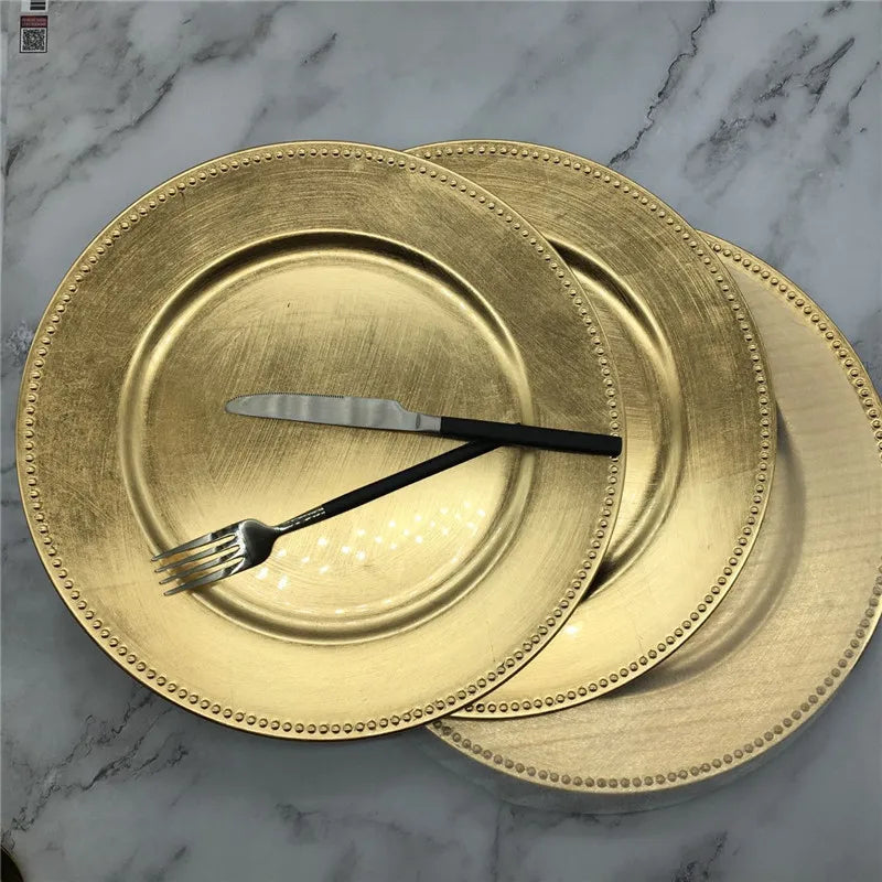 Dinner Gold Plastic Beaded Charger