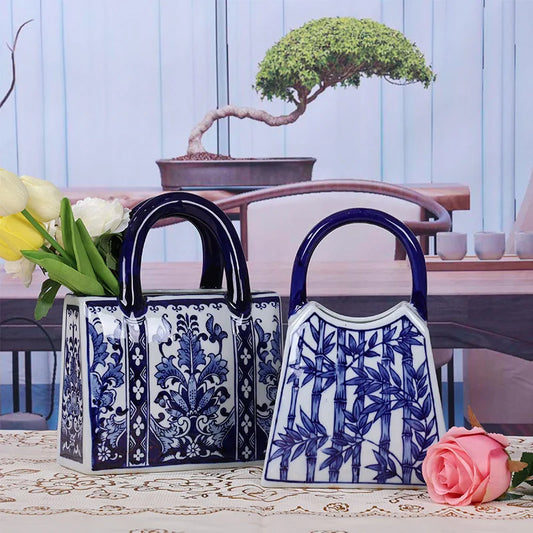 Blue and White Porcelain Desktop Handbag Vase