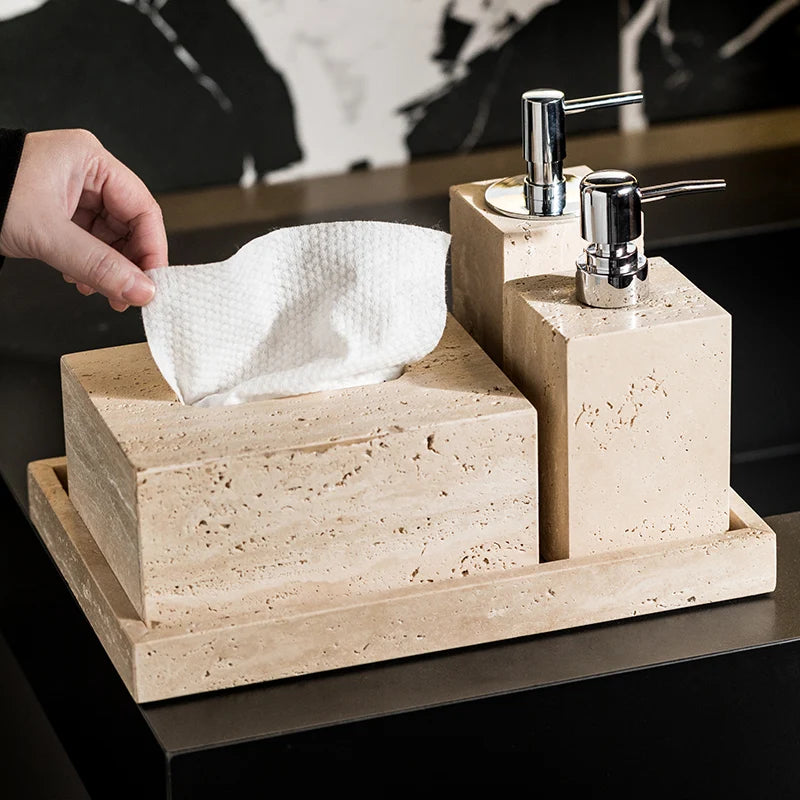 Beige Travertine Bathroom Set Natural