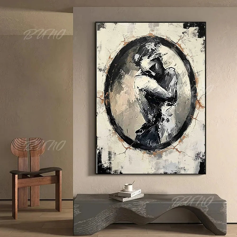 Black White Lovers Painting