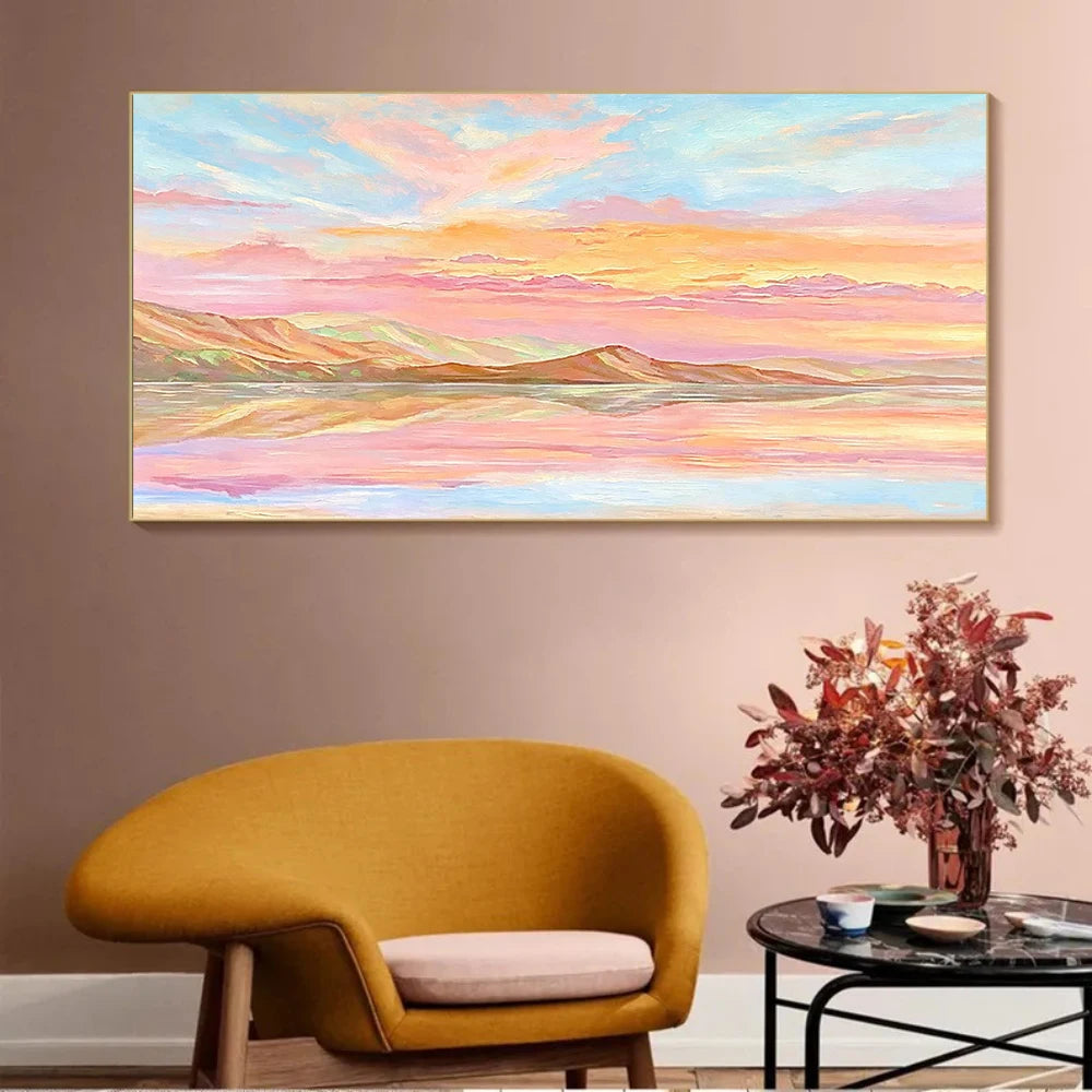 Pastel Sunset Lake Painting