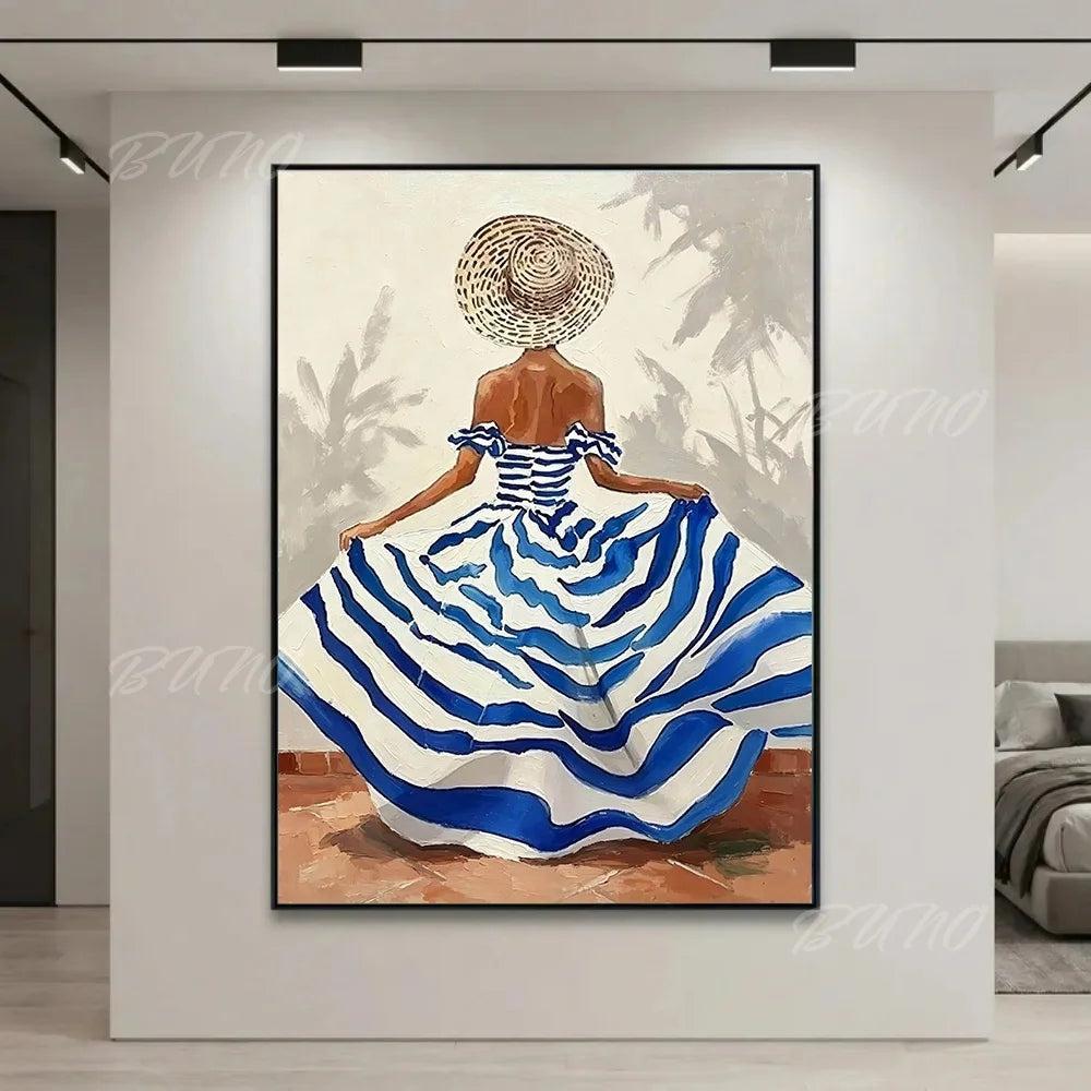 French Straw Hat Lady Painting