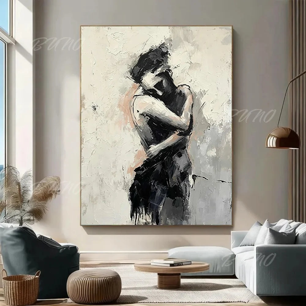 Black White Lovers Painting