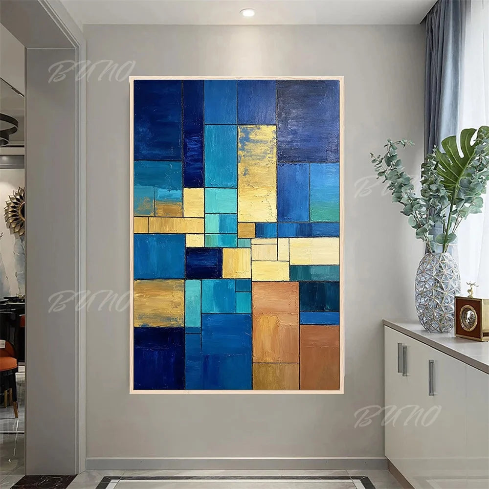 Geometric Blue Gold Painting