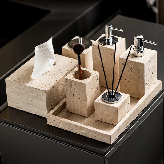 Beige Travertine Bathroom Set Natural