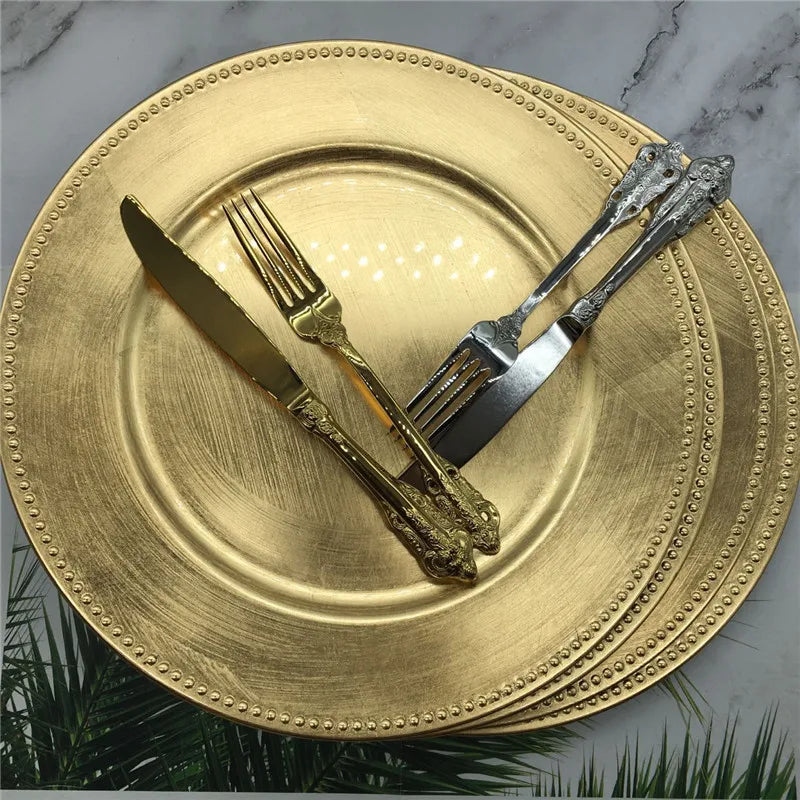 Dinner Gold Plastic Beaded Charger