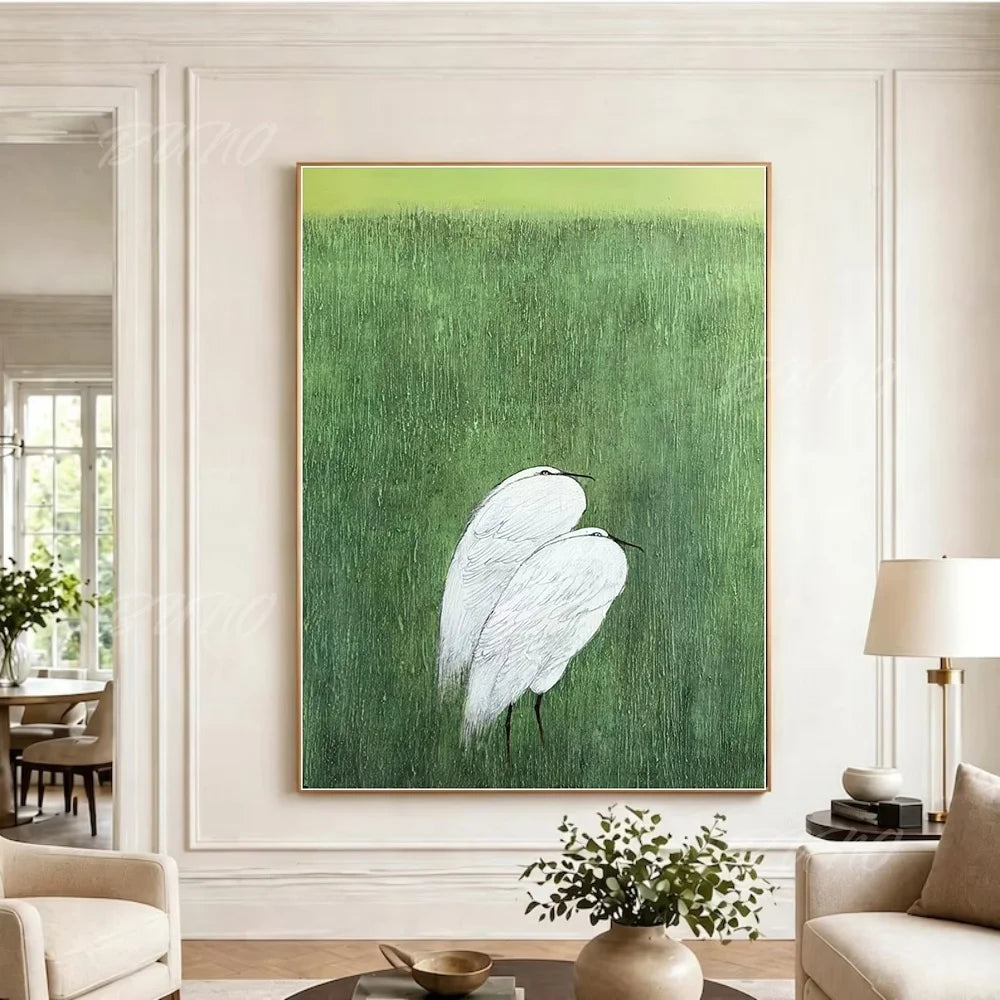 White Heron Wetland Painting