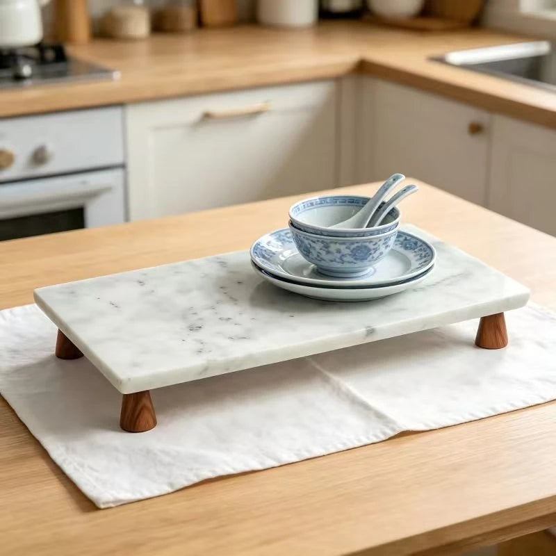 Marble Tray on Wood Base