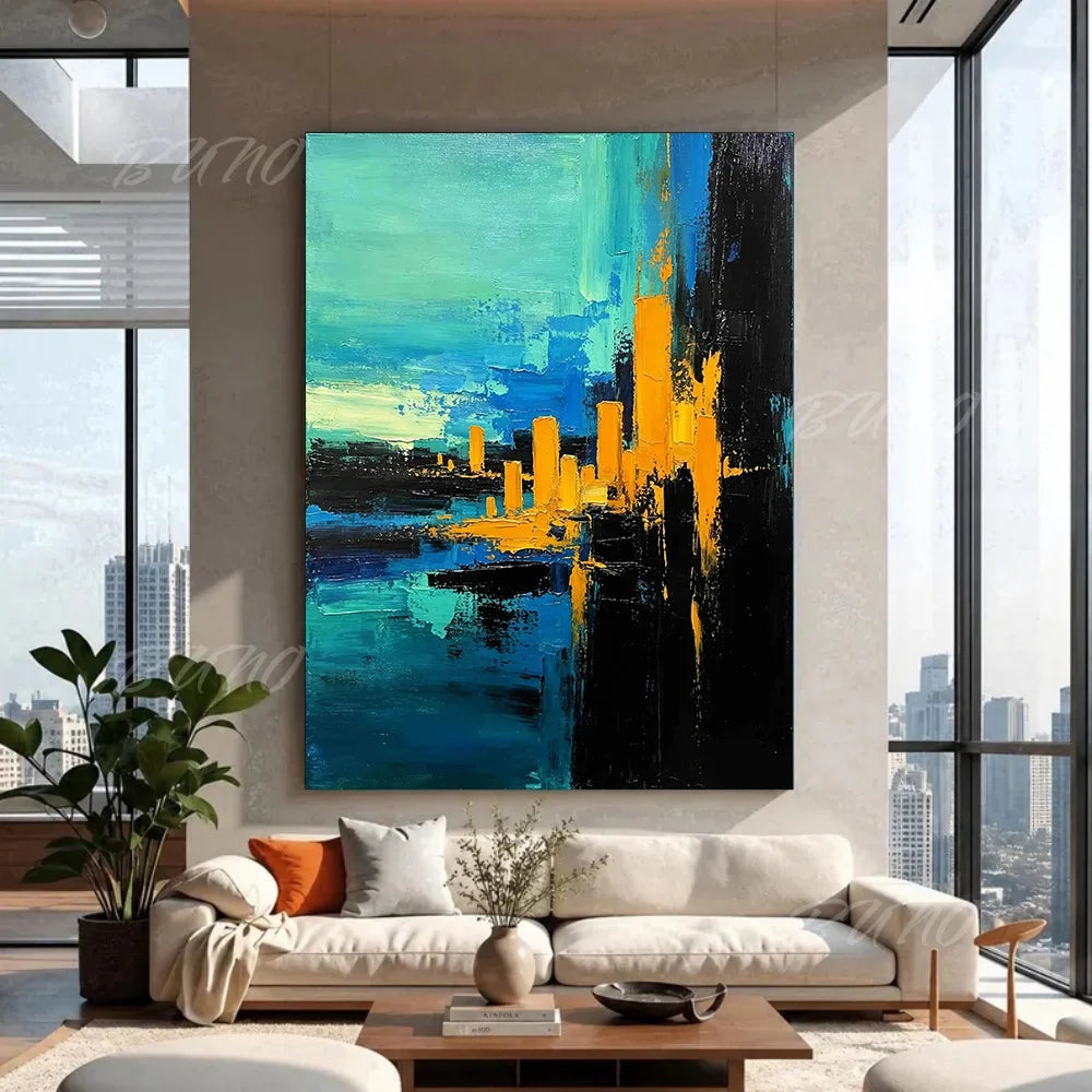 Blue Gold Urban Abstract Art