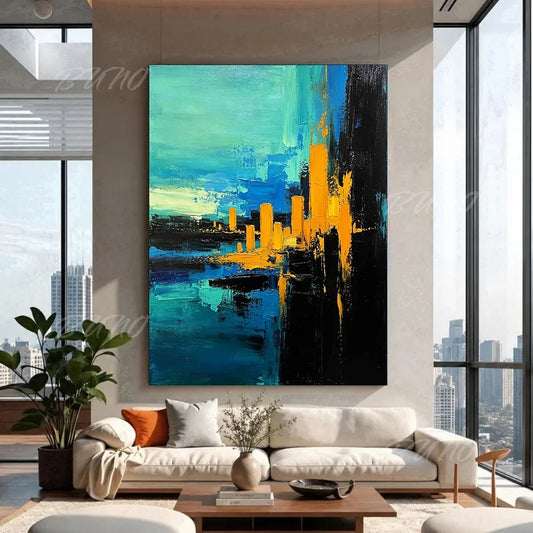 Blue Gold Urban Abstract Art