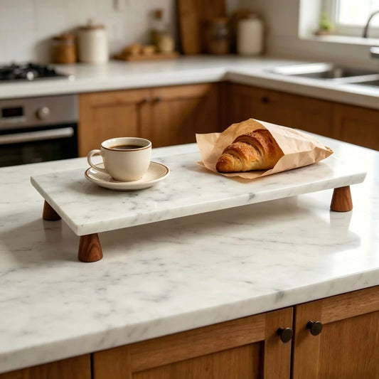 Marble Tray on Wood Base