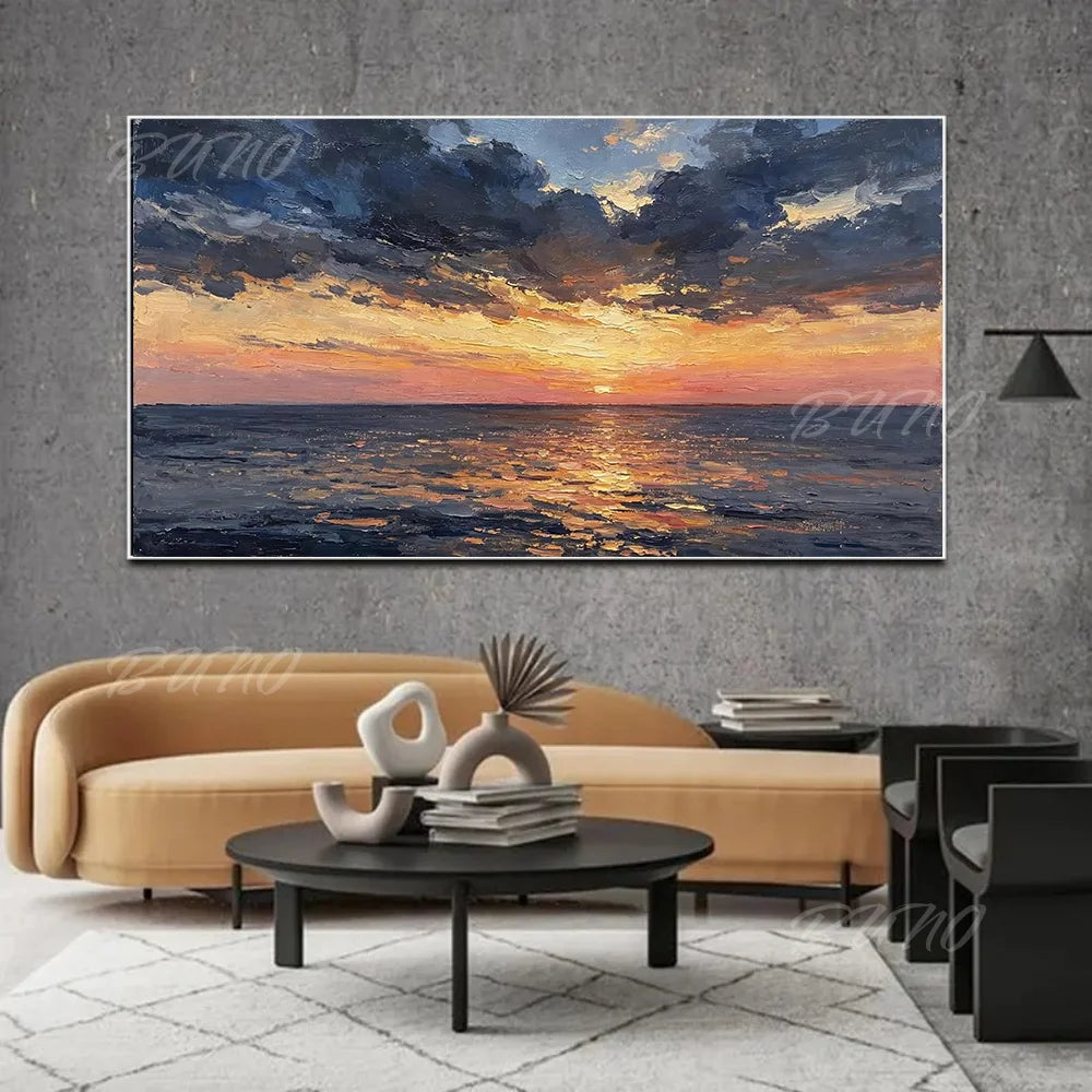 Golden Sunset Ocean Painting