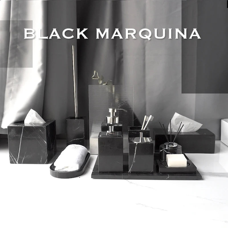 Black Nero Marquina Marble Bathroom Set