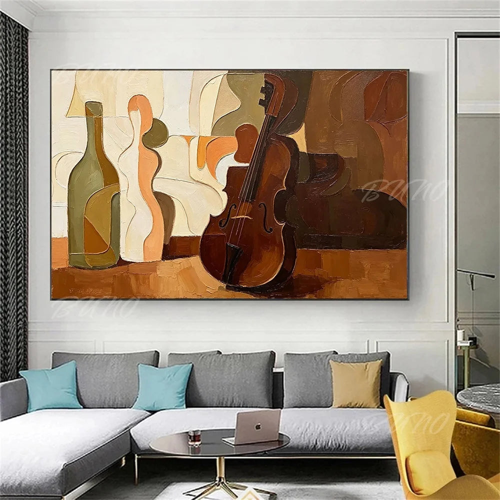 Cubist Violin Earth Tone Art