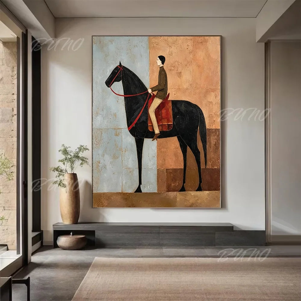 Black Horse Rider Painting