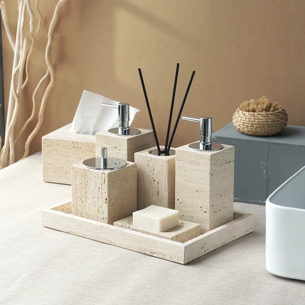 Beige Travertine Vanity Set