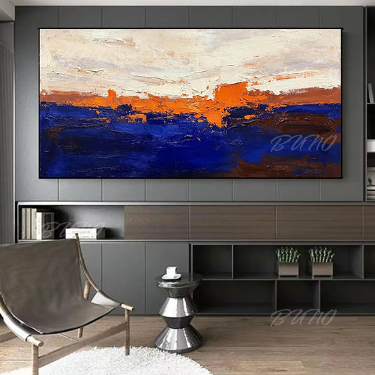 Blue Orange Colour Block Painting