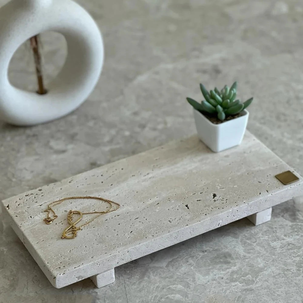 Handmade Raised Travertine Tray