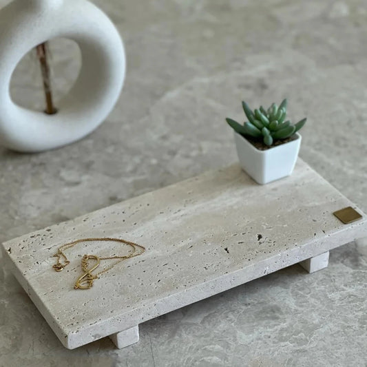 Handmade Raised Travertine Tray