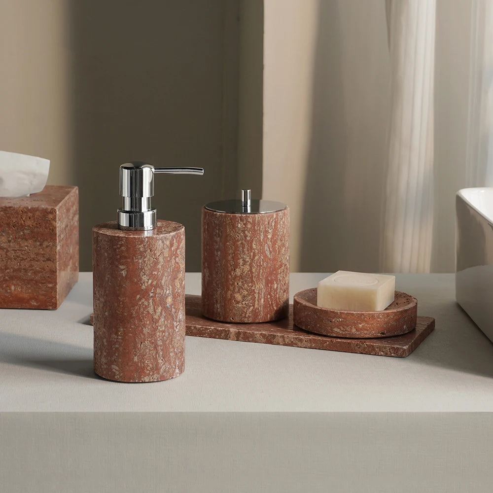 Red Travertine Bathroom Set Vintage